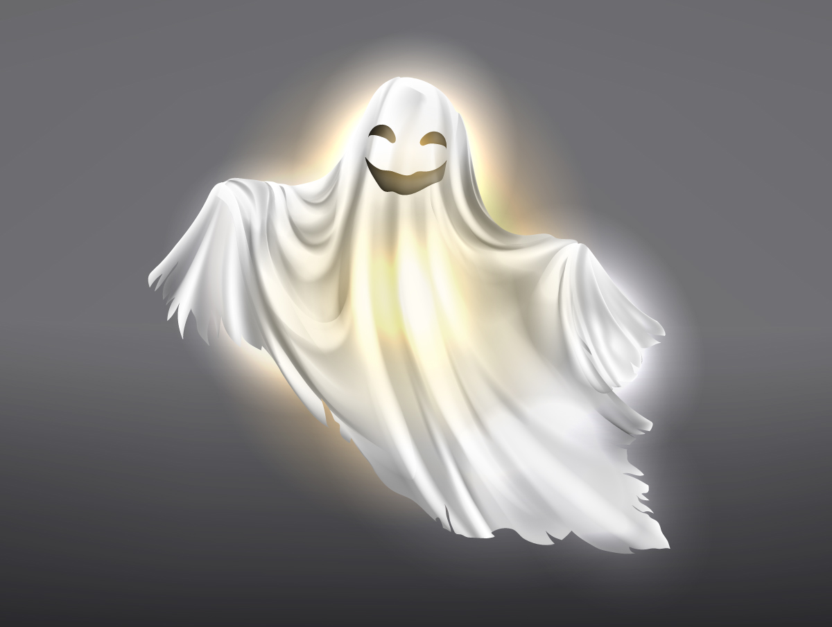 Illustrazione di un fantasma sorridente nel buio