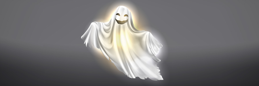 Illustrazione di un fantasma sorridente nel buio