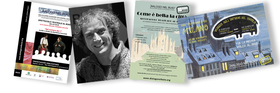 Le locandine degli spettacoli a Dialogo nel Buio di Gianfelice Facchetti