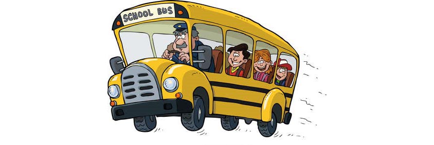 Illustrazione divertente di uno scuolabus in moto