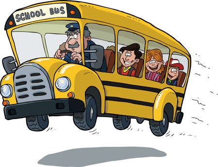 Illustrazione divertente di uno scuolabus in movimento